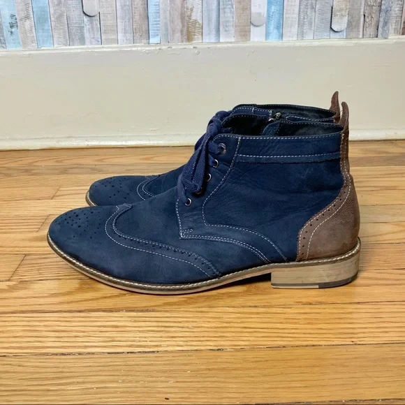 Bugatchi 10 Blue Leather Alta Oxford Chukka Boots - Picture 5 of 8
